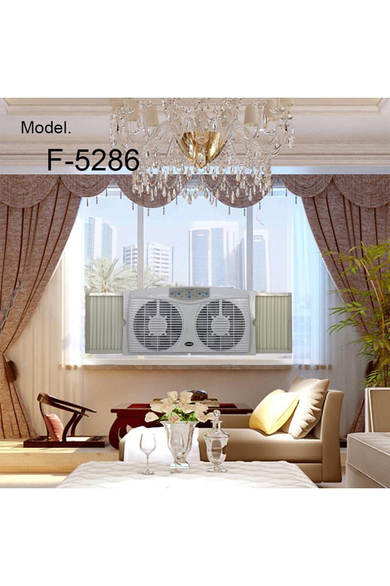 8 in. Electric Reversible Twin Window Fan with Thermostat & LED, Alternate, color, White