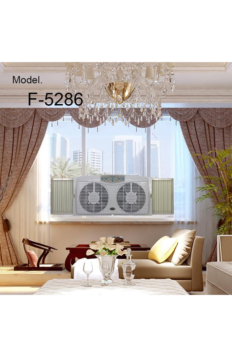 Optimus 8 in. Electric Reversible Twin Window Fan with Thermostat & LED, Alternate, color, White