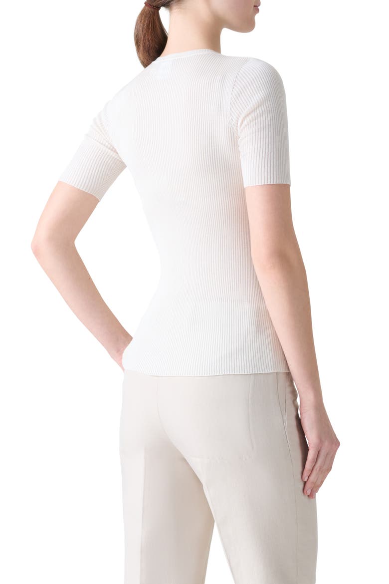 Seamless Short Sleeve Silk & Cotton Rib Sweater, Alternate, color, ECRU