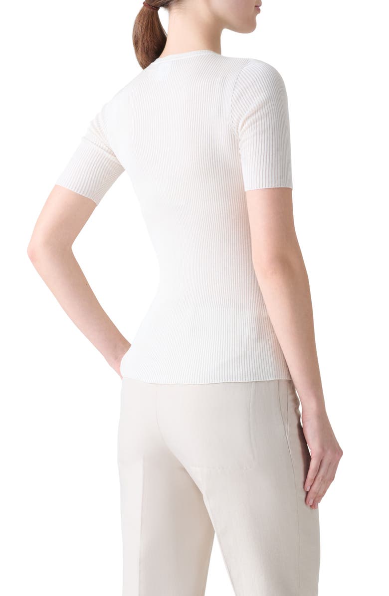 Akris Seamless Short Sleeve Silk & Cotton Rib Sweater, Alternate, color, Ecru