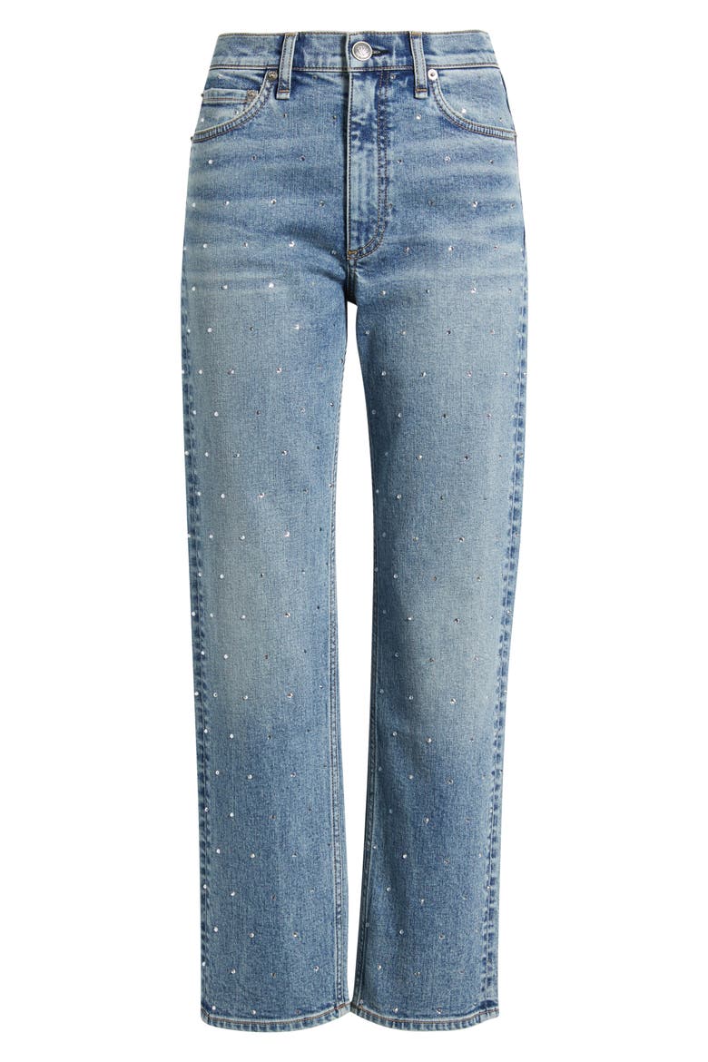 Harlow Rhinestone Detail Straight Leg Ankle Jeans, Alternate, color, ORIANJEWEL