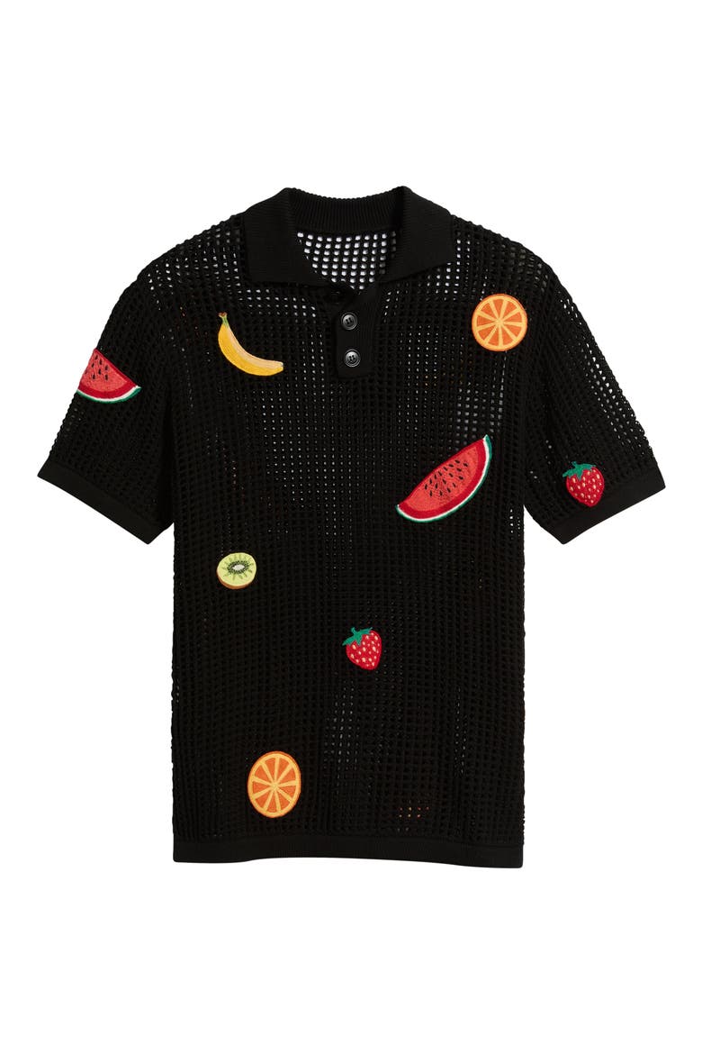 Freshly Picked Open Knit Polo, Alternate, color, BLACK