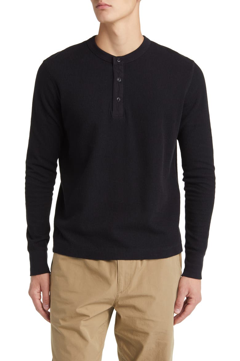 Cotton Double Knit Henley, Main, color, BLACK