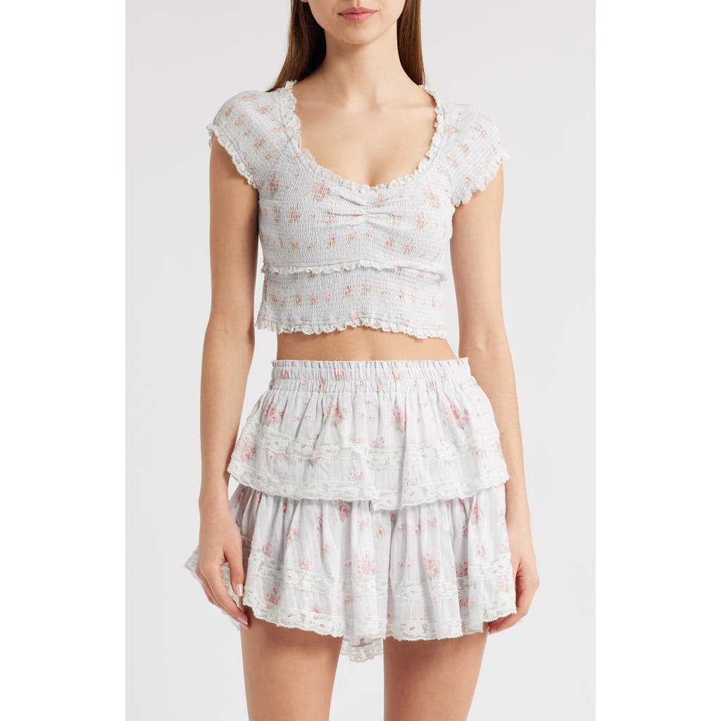 Loveshackfancy Cambron Lace Smocked Crop Top In Skylight Blue