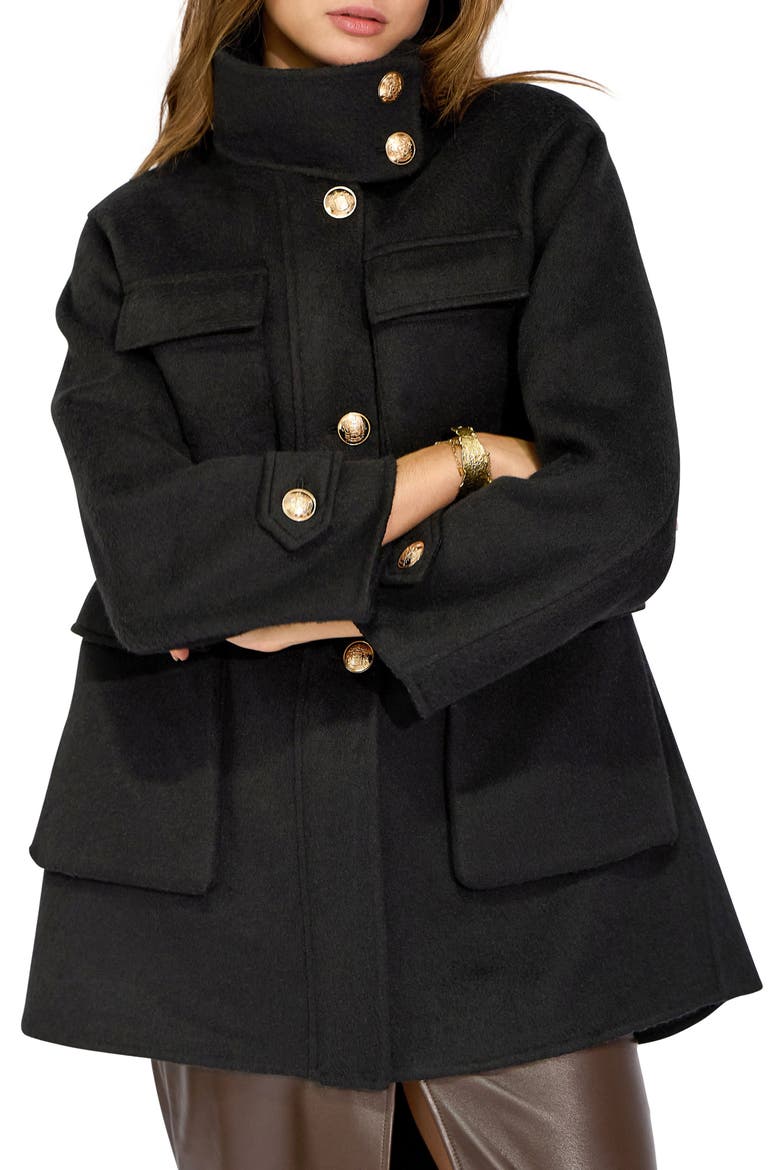 On the Move Drawstring Wool Blend Jacket, Alternate, color, BLACK