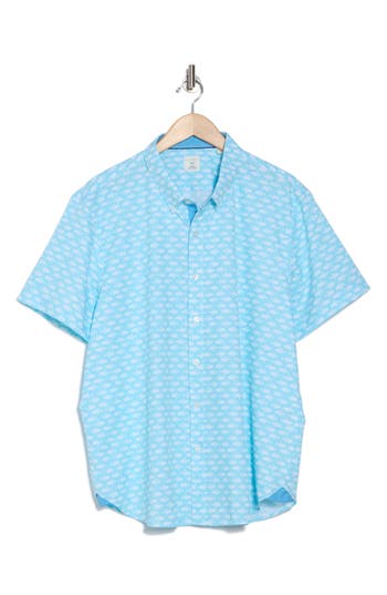 Construct Fish Short Sleeve Button Front Shirt In Aqua