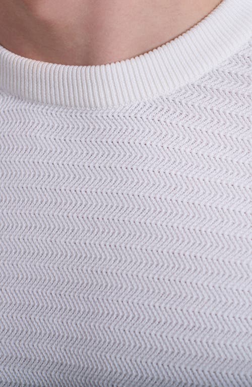 Bugatchi Mixed Stitch Cotton Crewneck Sweater In White