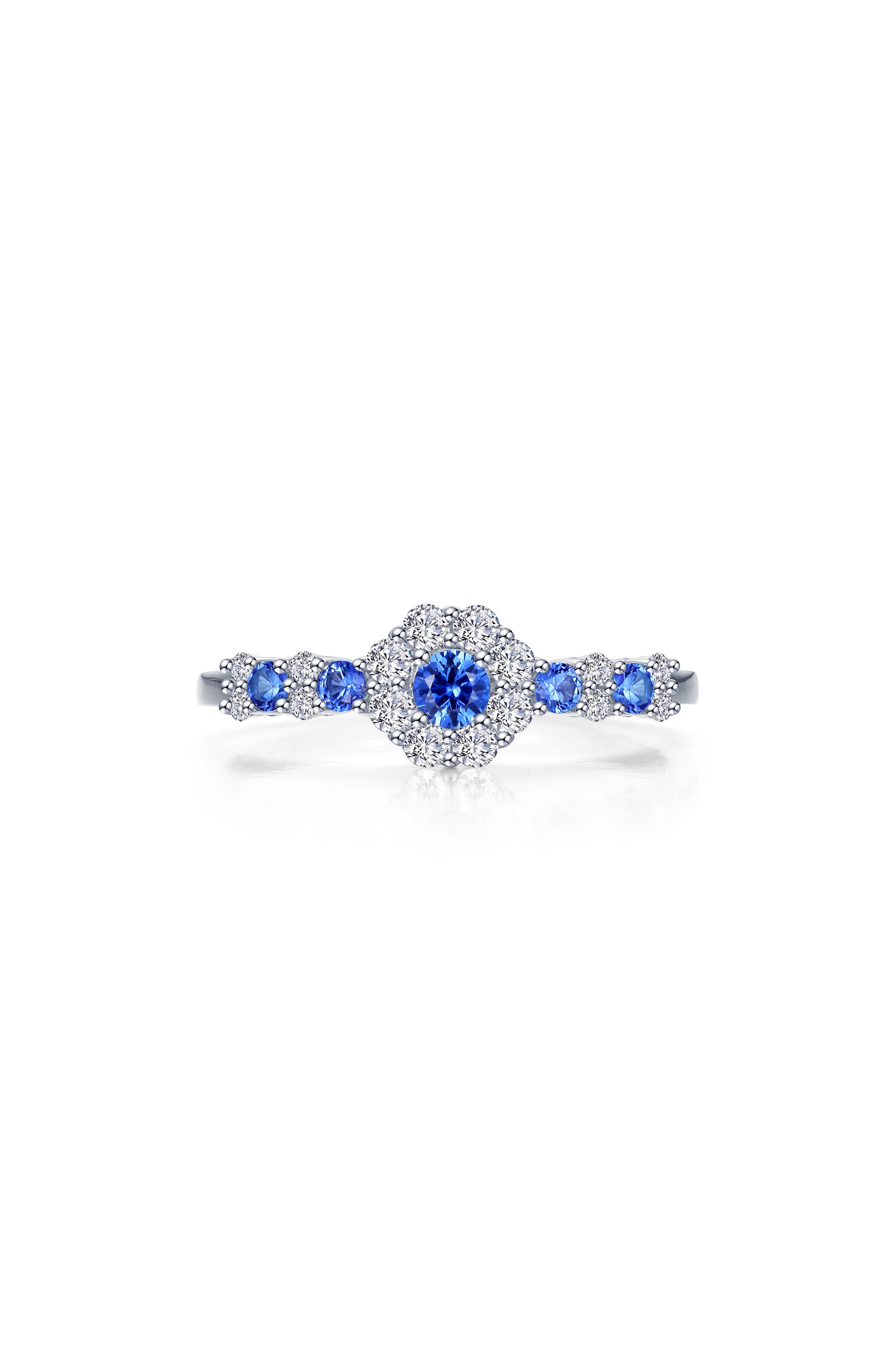 Lab Grown Sapphire & Simulated Diamond Flower Ring