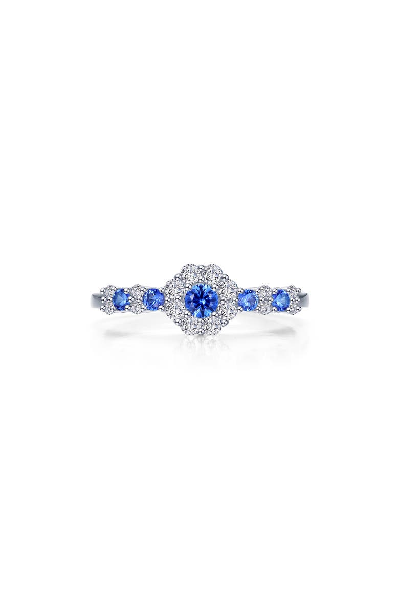 Lab Grown Sapphire & Simulated Diamond Flower Ring, Main, color, SAPPHIRE/ WHITE