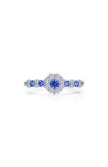 Lab Grown Sapphire & Simulated Diamond Flower Ring