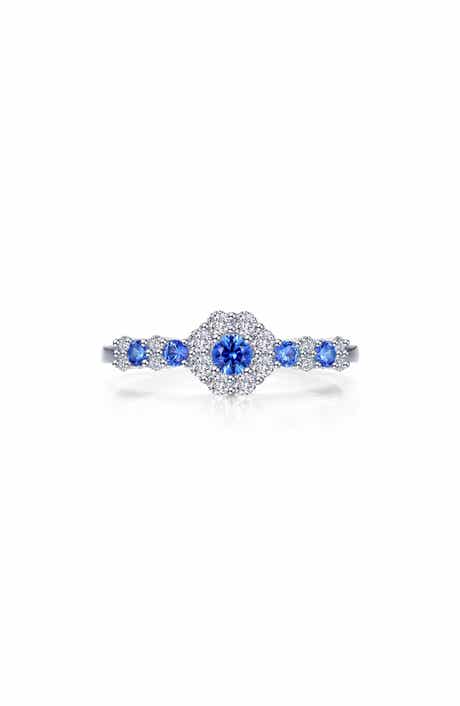 Lab Grown Sapphire & Simulated Diamond Flower Ring