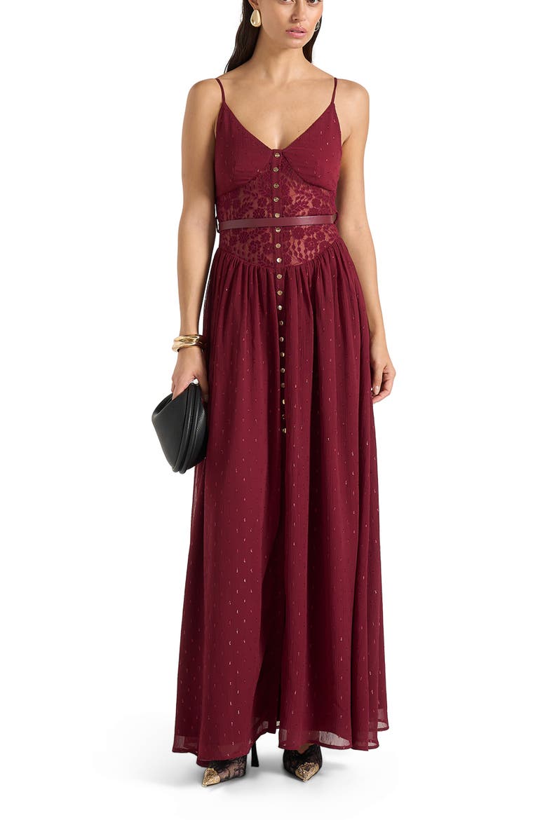 Rosie Lace Corset Maxi Dress, Main, color, Wine Red