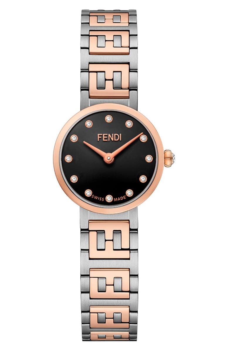 Fendi Forever Fendi Sunray Two-Tone Diamond Bracelet Watch, 19mm, Main, color, Black Two Tone