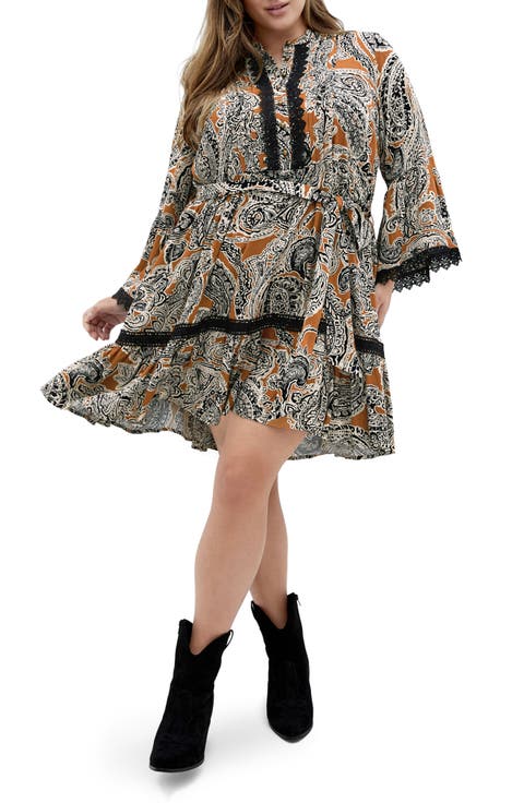 Camille Paisley Long Sleeve Dress (Plus)