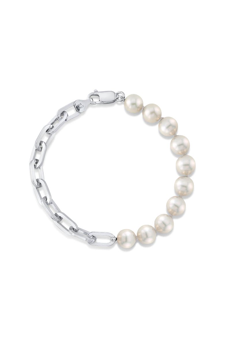 7mm White Freshwater Scarlett Pearl & Chain Bracelet, Main, color, Sterling Silver