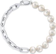 The Pearl Source 7mm White Freshwater Oscar Pearl & Chain Bracelet
