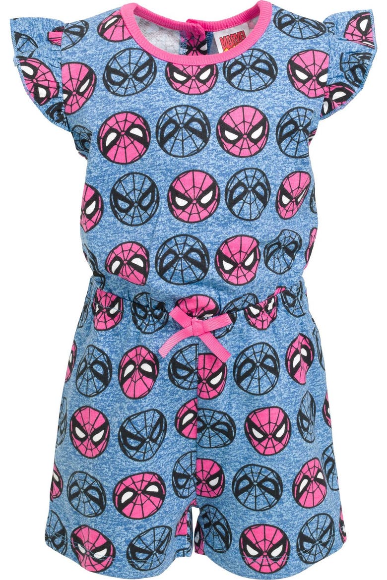 Spider-Man One Piece Romper, Main, color, Spider Man Blue Pink