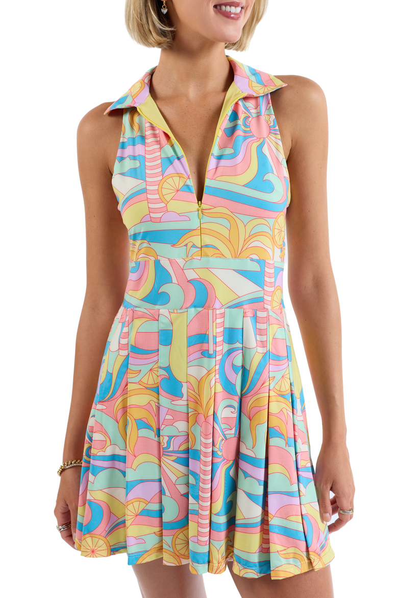 The Paradiso - Retro Pleated Tennis Dress, Main, color, Yellow