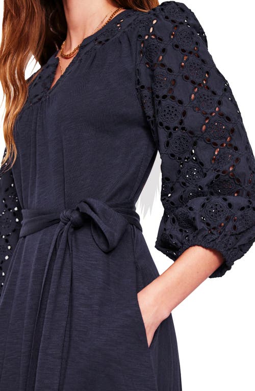 BODEN BODEN EYELET TIE WAIST LONG SLEEVE JERSEY MAXI DRESS