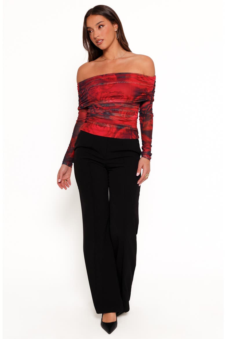 Koa Ruched Off the Shoulder Mesh Top, Alternate, color, ROSE PRINT