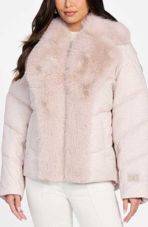 Marciano Estella Quilted Puffer Jacket With Faux Fur Trim In Pink