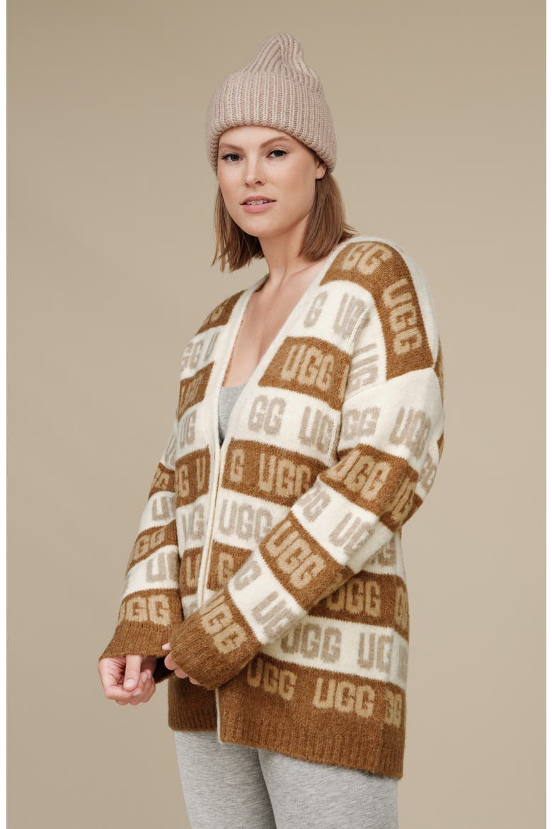 Graphic Logo Cardigan, Alternate, color, CHESTNUT MULTI