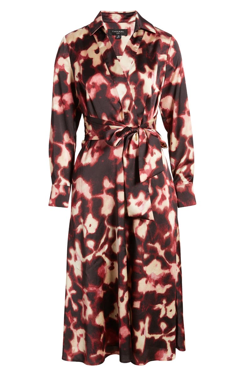 Tahari ASL Long Sleeve Faux Wrap Shirtdress, Main, color, 