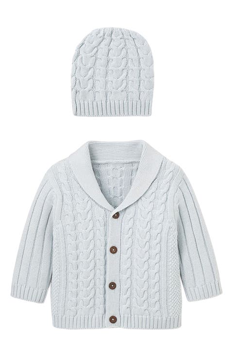 Horseshoe Cable Knit Cotton Cardigan & Hat Set (Baby)