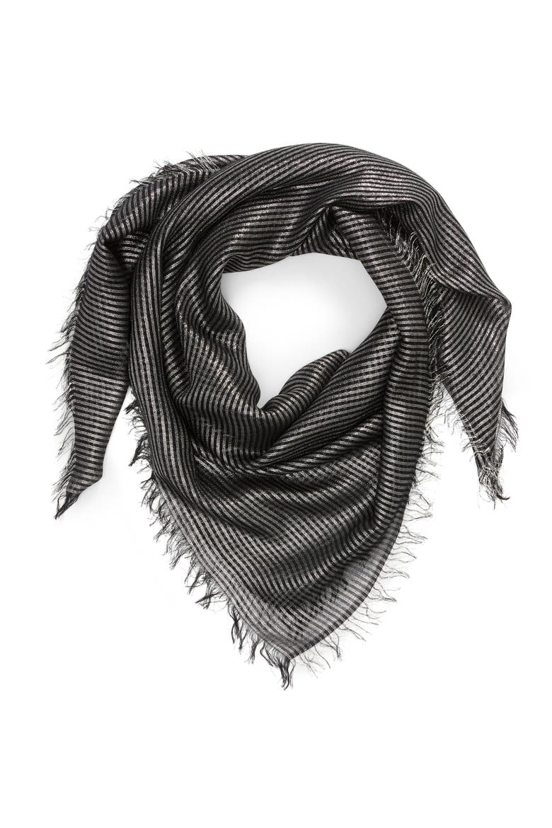 Large Metallic Stripe Square Scarf, Alternate, color, SILVER