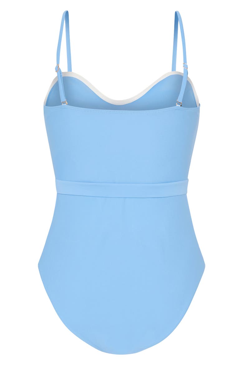 Skewed Petal Strapless One-Piece Swimsuit, Alternate, color, ORANGE/ BLUE
