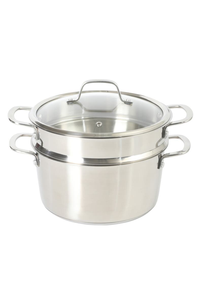 3-Piece 5.3-Quart Stainless Steel Dutch Oven with Steamer Insert & Glass Lid, Main, color, Stainless Steel
