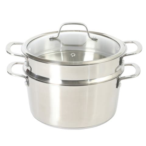 3-Piece 5.3-Quart Stainless Steel Dutch Oven with Steamer Insert & Glass Lid