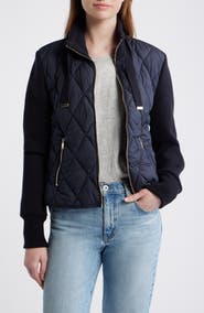 Bernardo Mixed Media Quilt Front Sweater Jacket