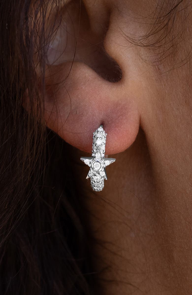 Sheryl Lowe 3 Row Huggie With Diamond Star, Alternate, color, Sterling Silver