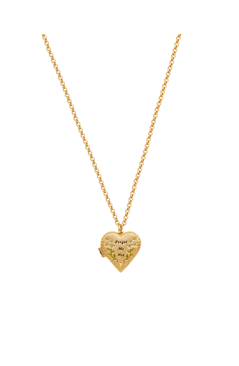Fable England Forget Me Not Heart Locket Necklace, Main, color, Gold