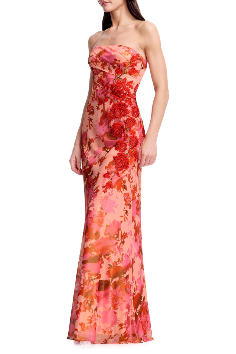 Kinley Floral Appliqué Strapless Gown, Alternate, color, PEACH MULTI