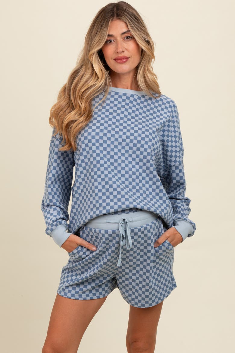 Checkered Plaid Pullover Shorts Set, Main, color, Blue