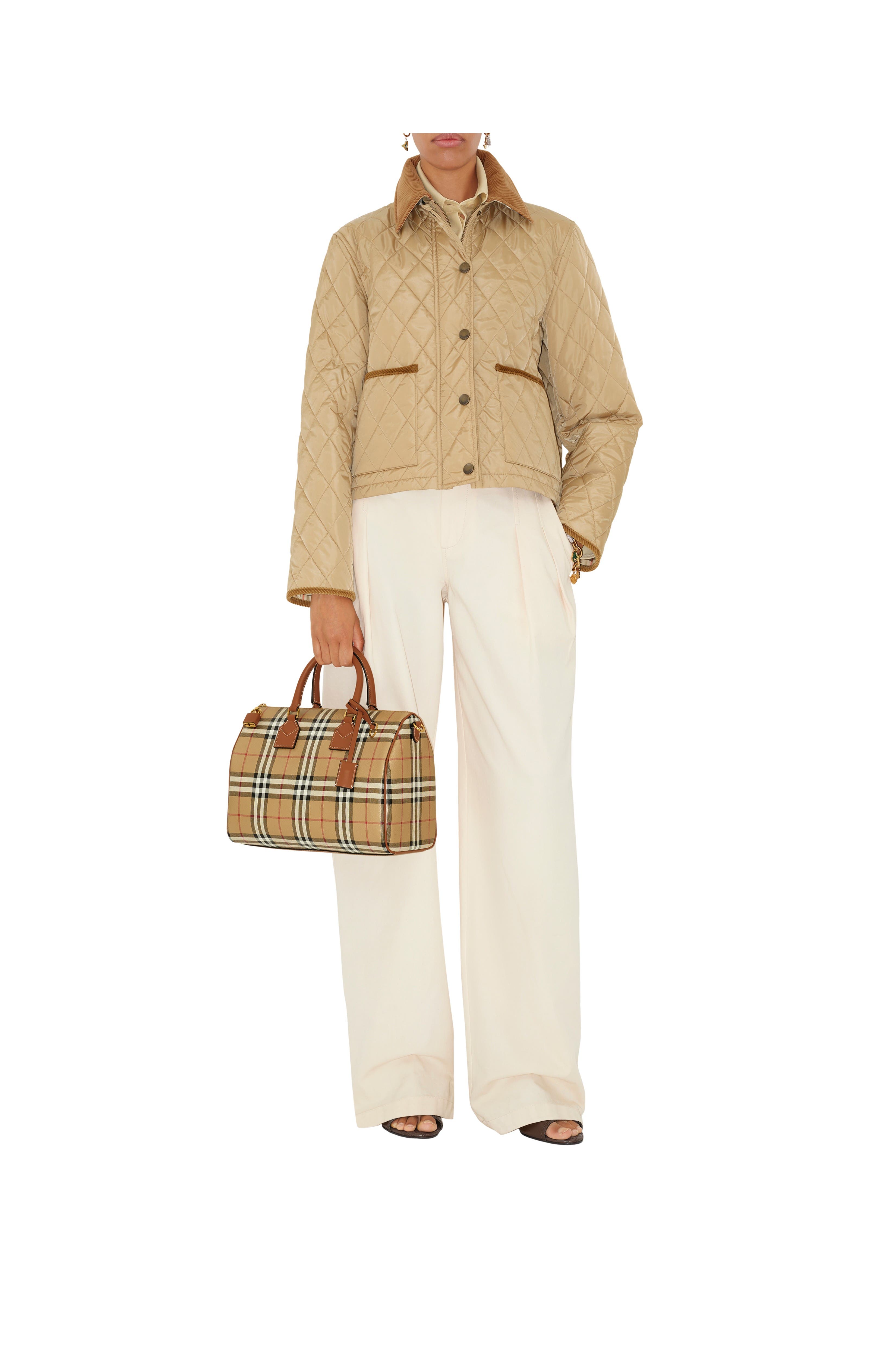 Burberry Medium Check Bowling Bag, Alternate, color, Archive Beige/Briar Brown