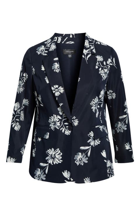 Floral One-Button Jacket (Plus)