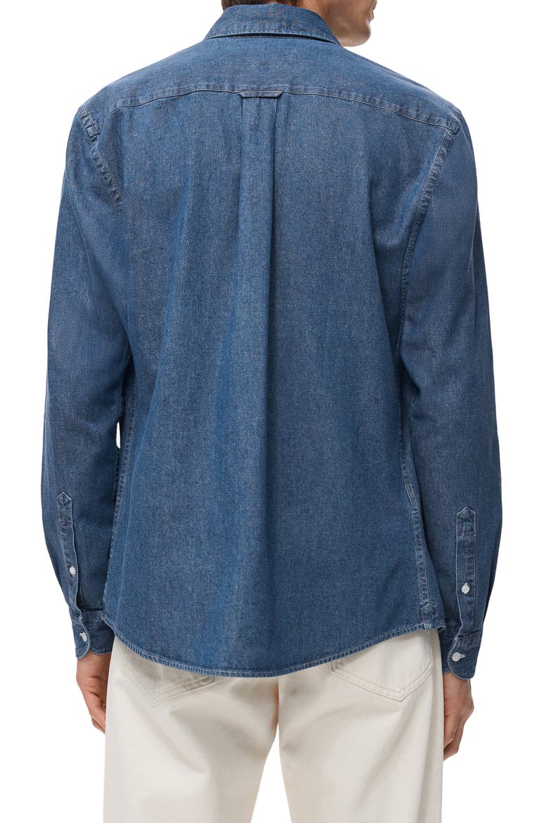 Regular Fit Cotton & Linen Denim Button-Down Shirt, Alternate, color, MEDIUM BLUE