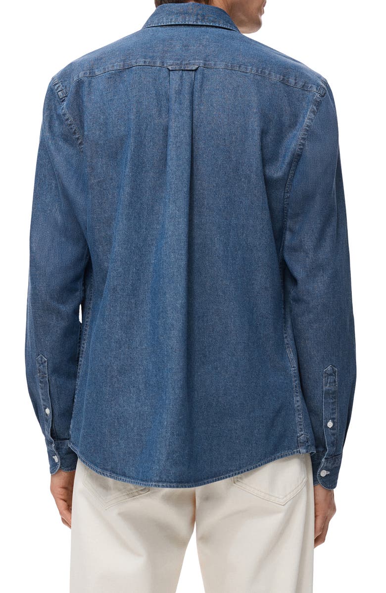 MANGO Regular Fit Cotton & Linen Denim Button-Down Shirt, Alternate, color, Medium Blue