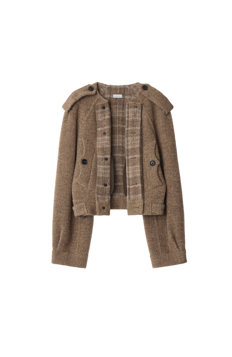 Burberry Detachable Scarf Wool Blend Jacket, Alternate, color, Biscuit Beige