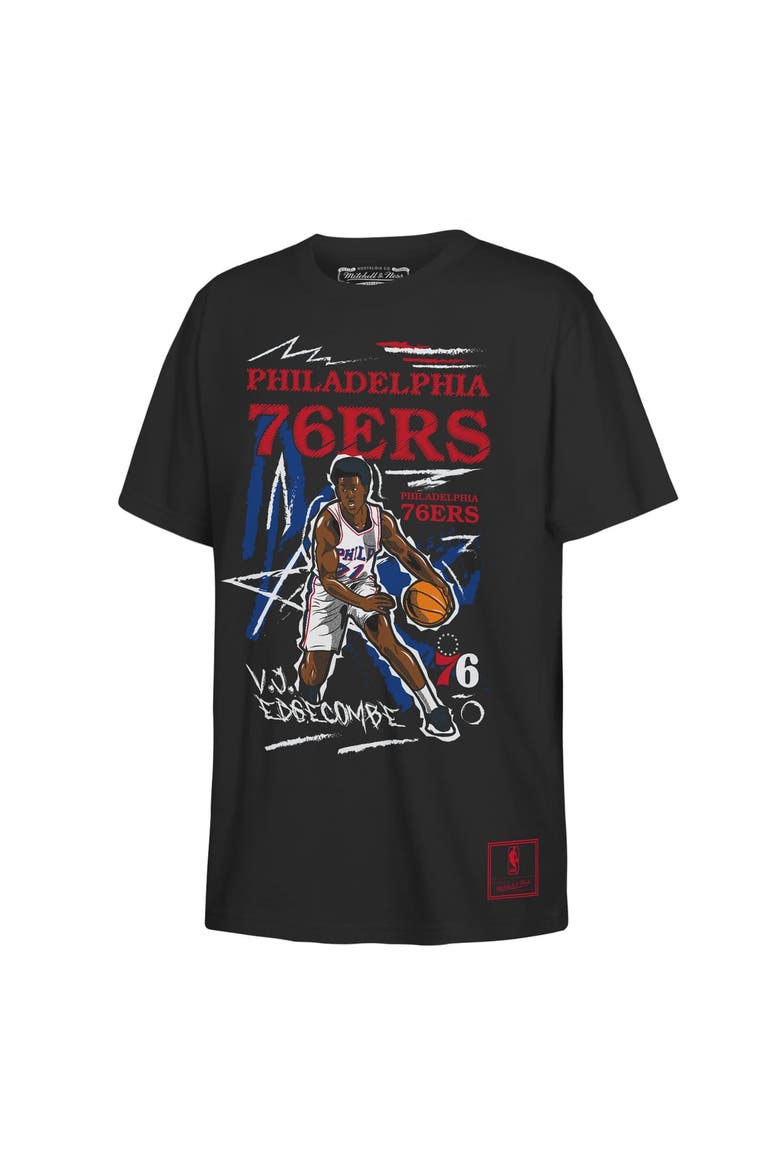 Youth Mitchell & Ness VJ Edgecombe Black Philadelphia 76ers Chalked Up Player T-Shirt, Main, color, Black