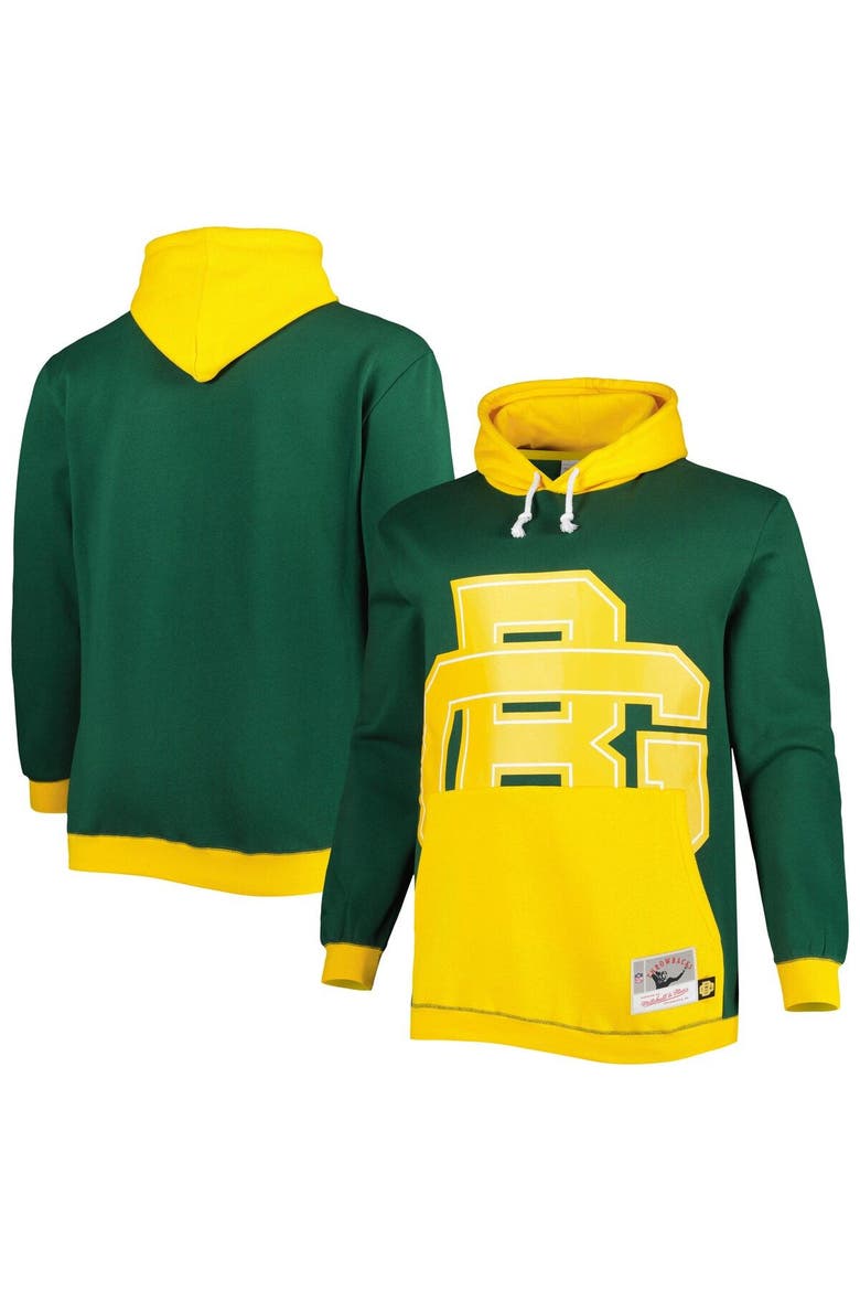 Men's Mitchell & Ness Green/Gold Green Bay Packers Big & Tall Big Face Pullover Hoodie, Main, color, Green