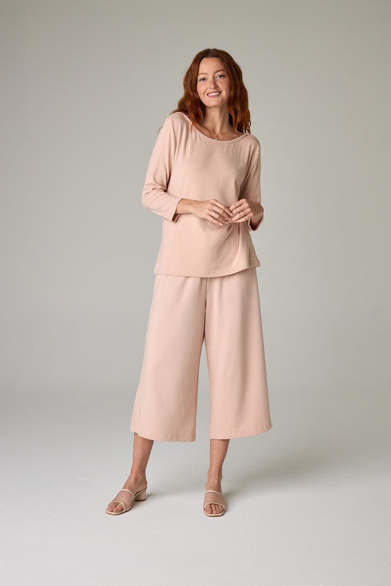 Nasaya Eco-Luxe Rib Bateau Neck 3/4 Length Sleeve Top - Ultra-Luxe Flow, Main, color, Rose Quartz