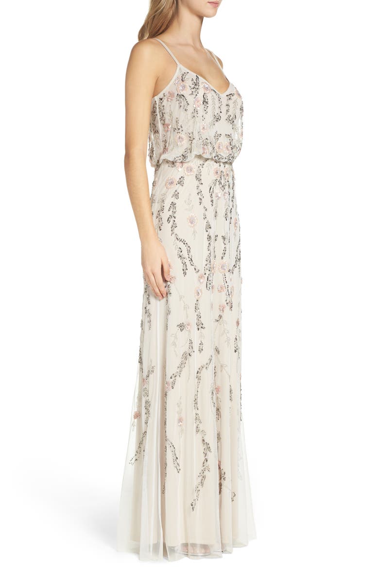 Mesh Blouson Gown, Alternate, color, IVORY MULTI