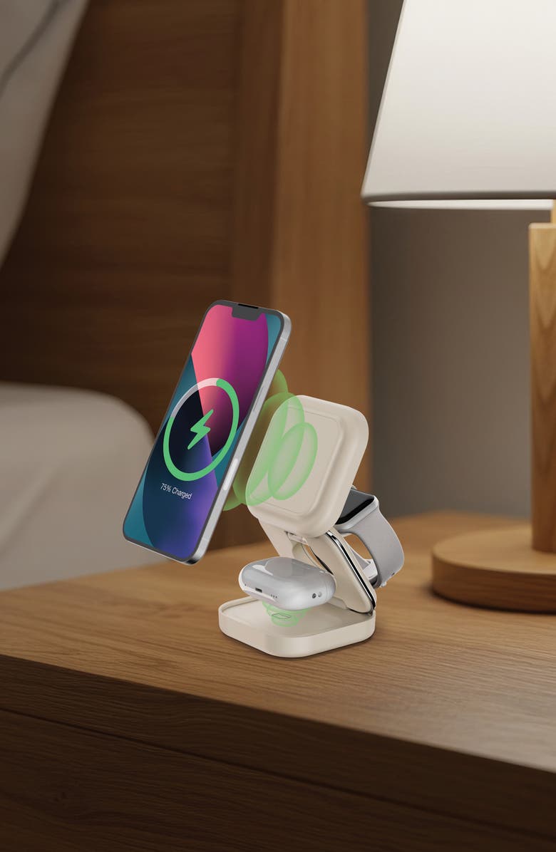 MERKURY INNOVATIONS 3-in-1 Foldable Wireless Magnet Charge Station, Alternate, color, Beige