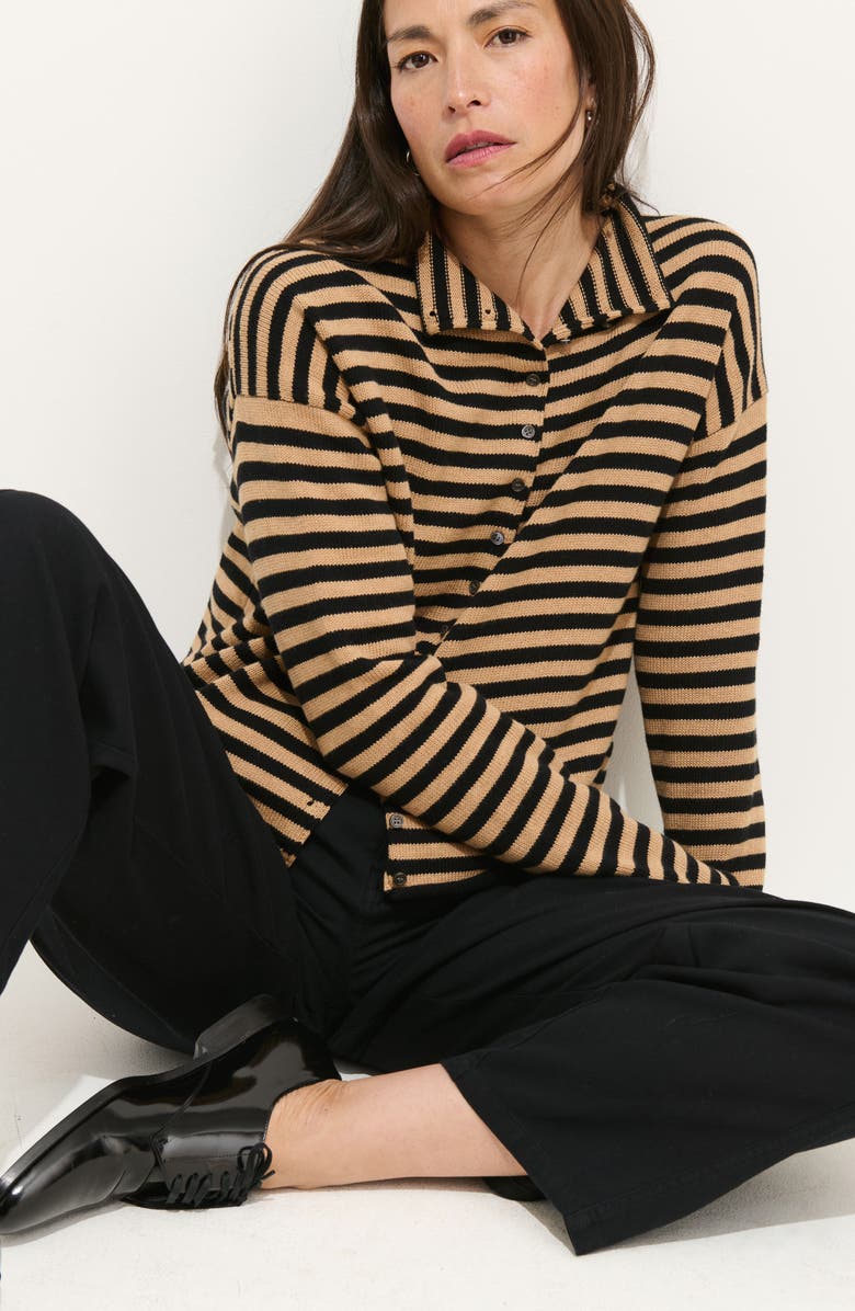 Alex Mill Taylor Stripe Cotton & Cashmere Cardigan, Alternate, color, Black/Camel