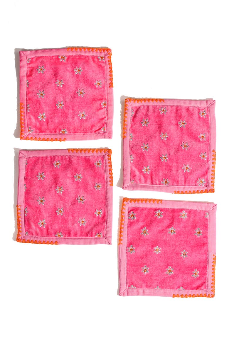 Embroidered Set of 4 Cocktail Napkins, Main, color, PINK
