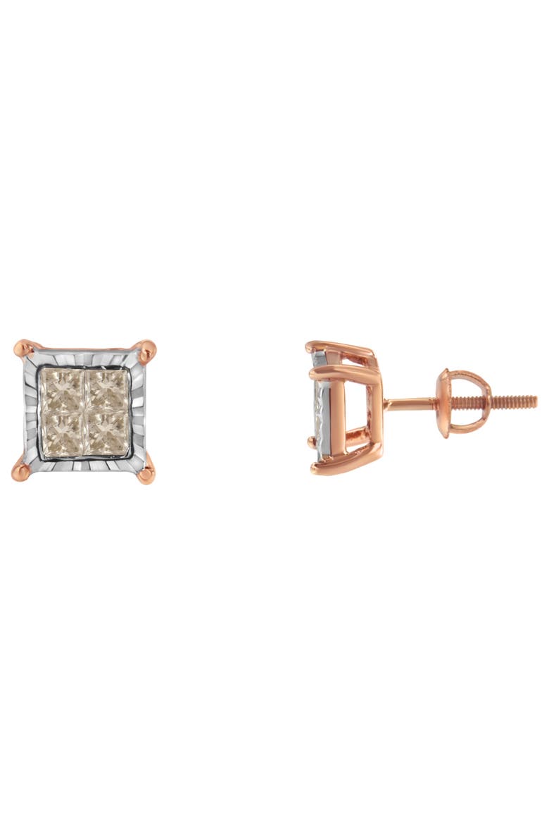 10K Two-Toned Gold PrincessComposite Diamond Stud Earrings, Alternate, color, White